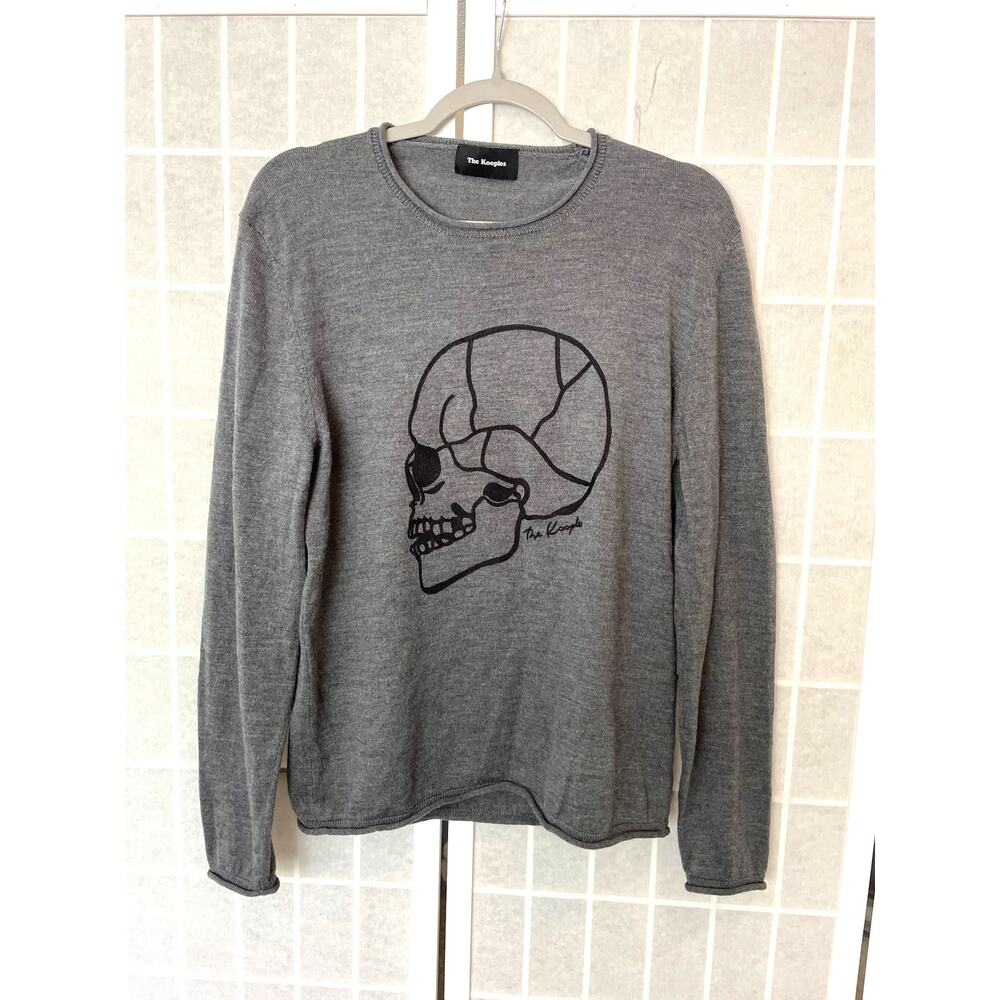 The Kooples 100% Merino Wool Skull Sweater L Gray Graphic Designer Gothic Edgy